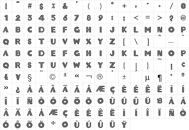 Elektrik Font  glyph index