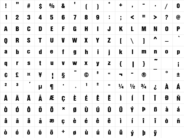 Nimbus Sans Becker TBlaCon Regular  glyph index