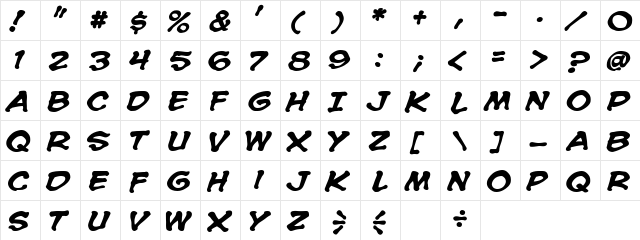 CC Spookytooth Bold Italic  glyph index