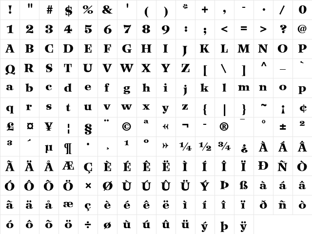 Wilke LT Black Regular  glyph index