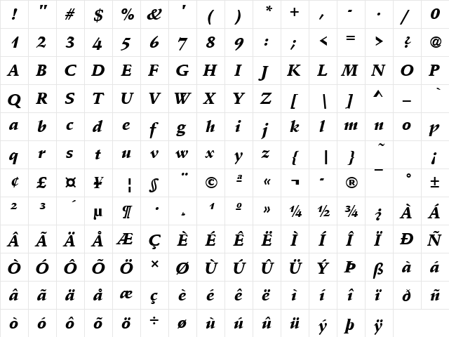 SchneidlerAmaTBla Italic  glyph index