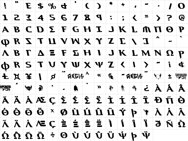 Aegis Leftalic Italic  glyph index