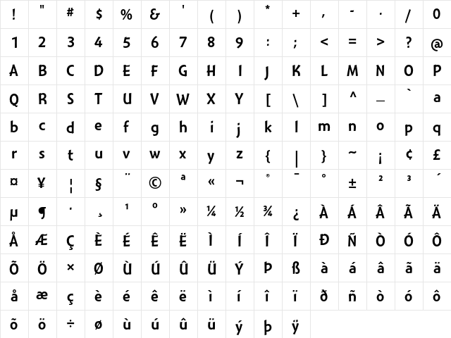 Montara Gothic  glyph index