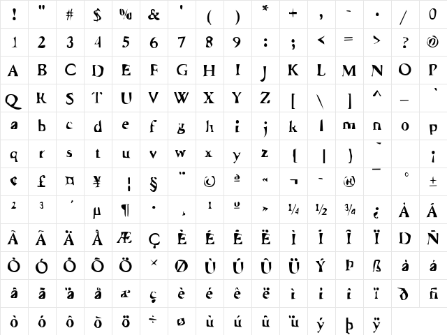 Dirty21 Becker Regular  glyph index