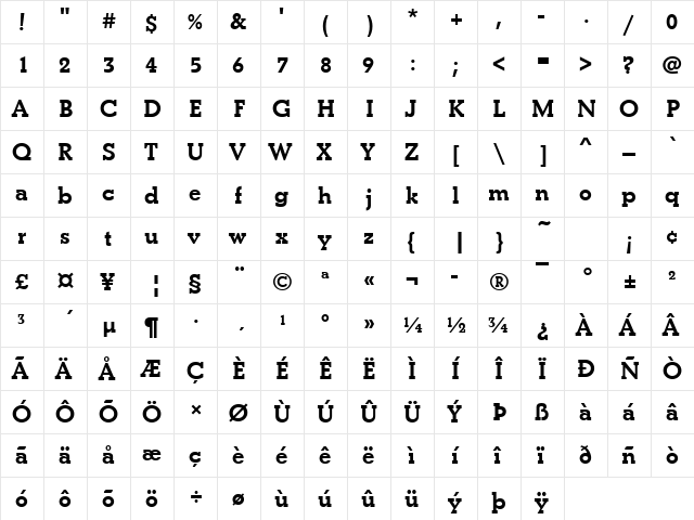 BetonTBol Regular  glyph index