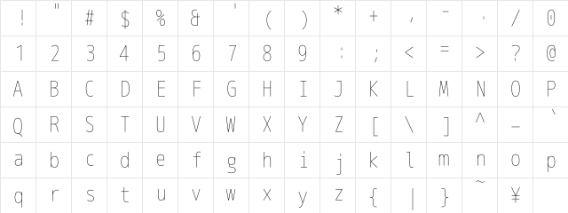 M+ 2m thin  glyph index