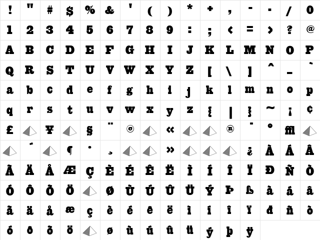 Giza Regular  glyph index