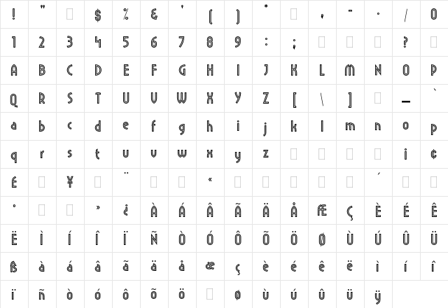 Pritchard Line Out Plain  glyph index