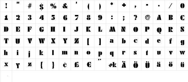 FutstencilSerif Regular  glyph index