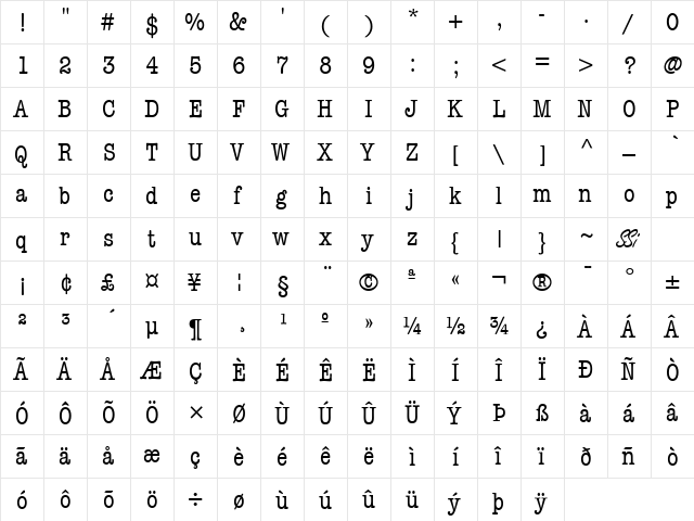 Keyboard Condensed SSi Condensed  glyph index