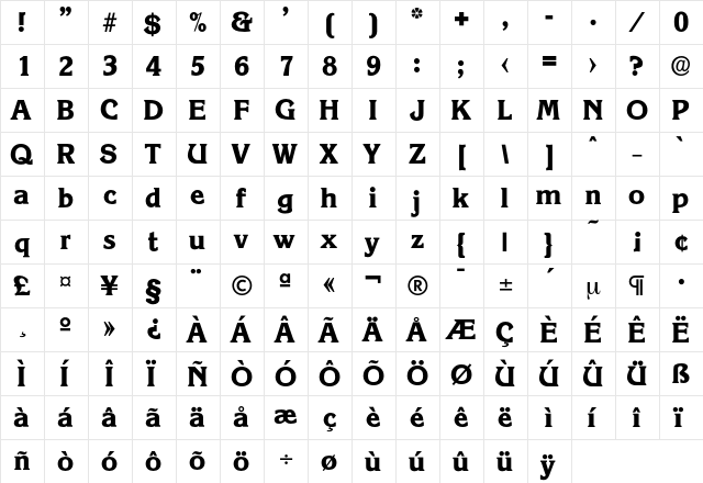 Korinth-Bold Regular  glyph index