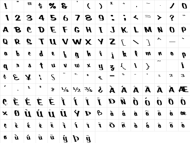 Creative Regular  glyph index