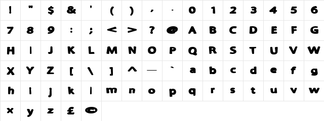 Fatkid Regular  glyph index
