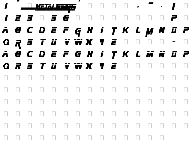 Metal Gear Regular  glyph index