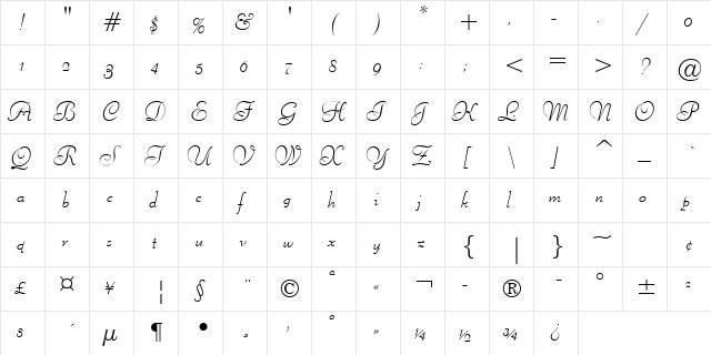 Liberty TL Regular  glyph index