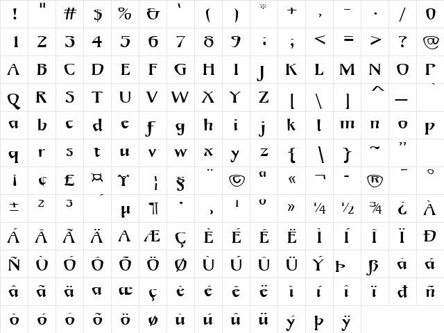 Mojacalo AH Regular  glyph index