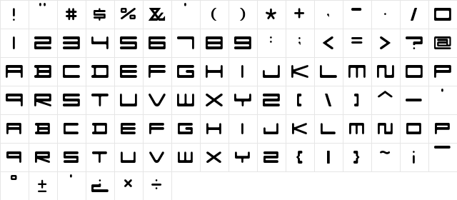 F-Zero GX Venue Font SemLt Regular  glyph index