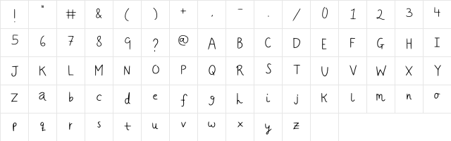 Simple Handwriting Regular  glyph index