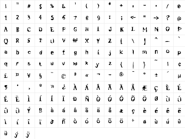 F2FMadameButterfly LT Std Regular  glyph index