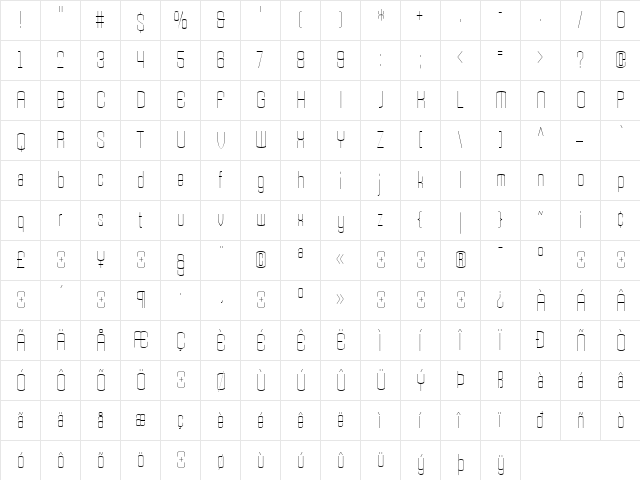 Armada Regular  glyph index