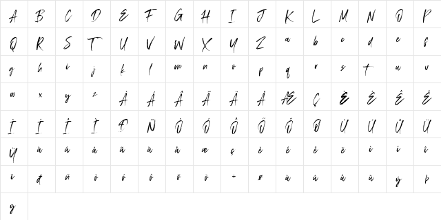 Displatter Regular  glyph index