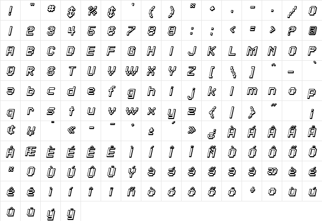 SF Pixelate Shaded Oblique  glyph index