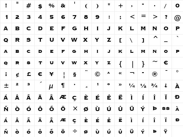 CopprplGoth Hv BT Heavy  glyph index