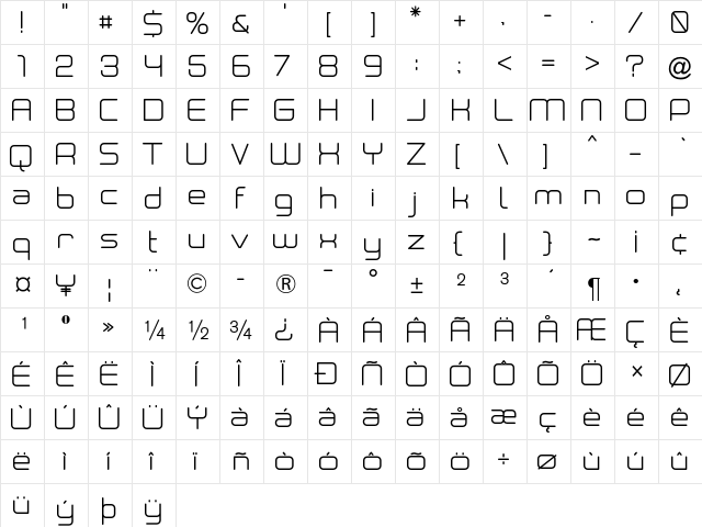 Neogrey Regular  glyph index