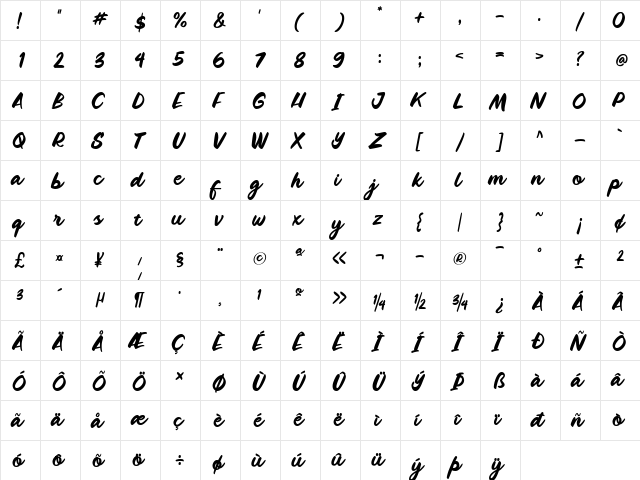 River Script Regular  glyph index