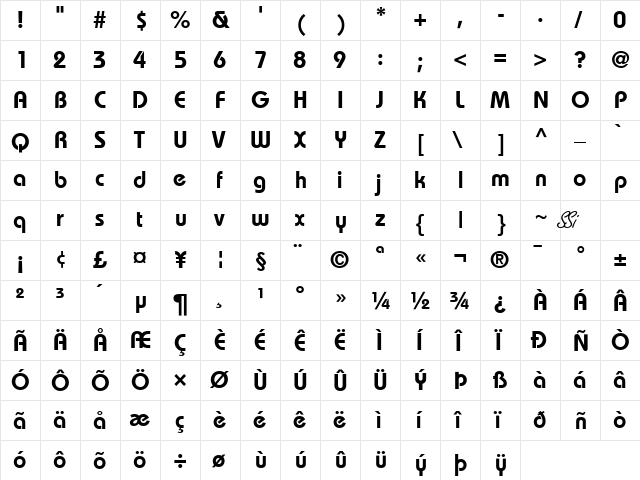 Dyname SSi Semi Bold  glyph index