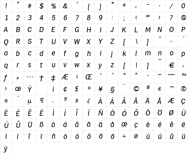 Hamburg-RegularIta Regular  glyph index