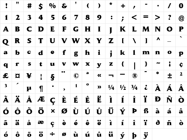 JaegerDailyNews-ExtraBold Extra Bold  glyph index