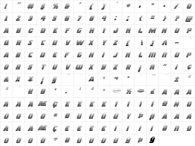 Rogue Hero Gradient Italic Italic  glyph index