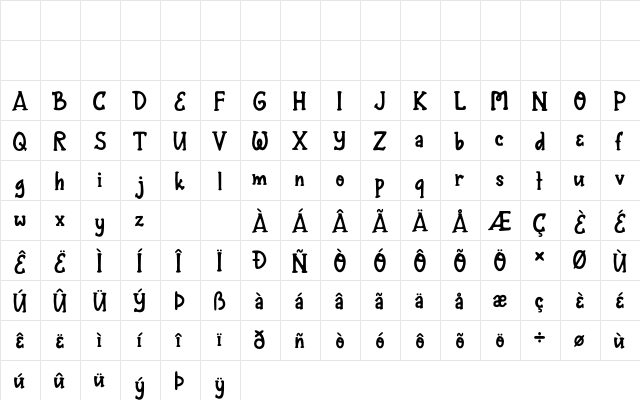 Fontarian Regular  glyph index