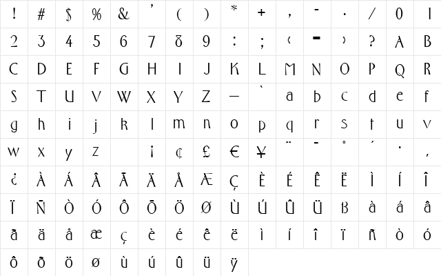 MonicaBecker Regular  glyph index