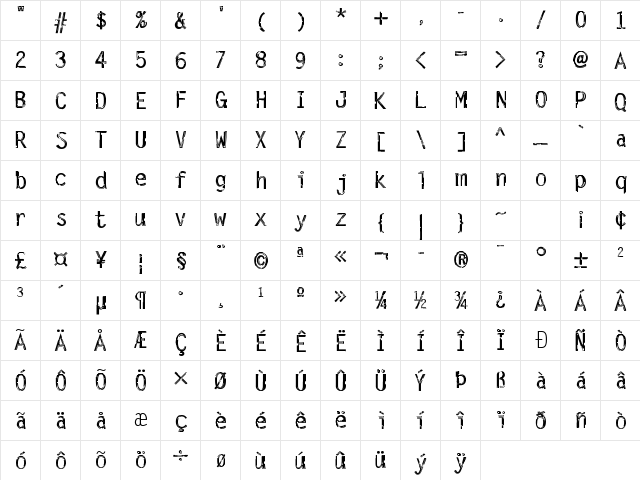 Letter Gothic Std Regular  glyph index