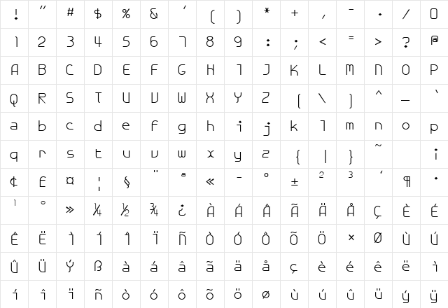 GalexicaMono Regular  glyph index