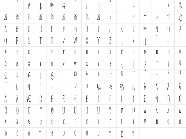 Posteratus Rex FFP  glyph index