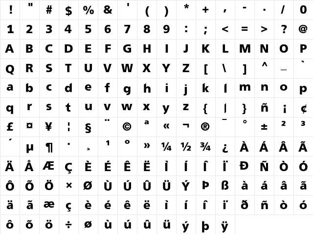 FreewayBlack Regular  glyph index