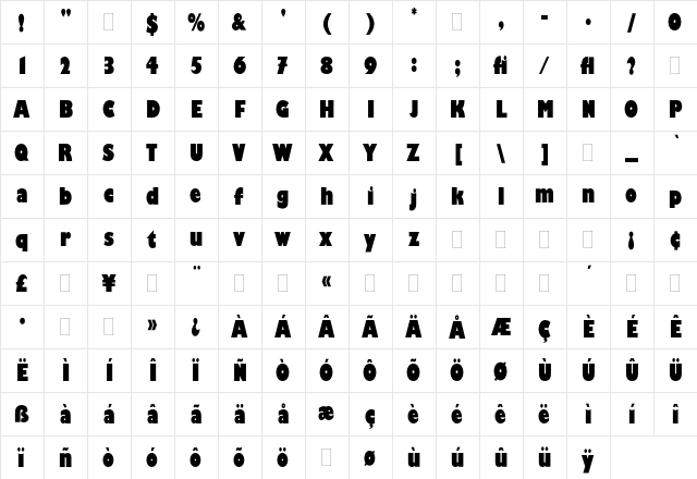 Gill Kayo Condensed Regular  glyph index