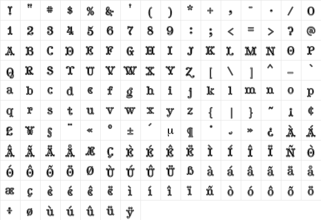 Hallodolly Regular  glyph index