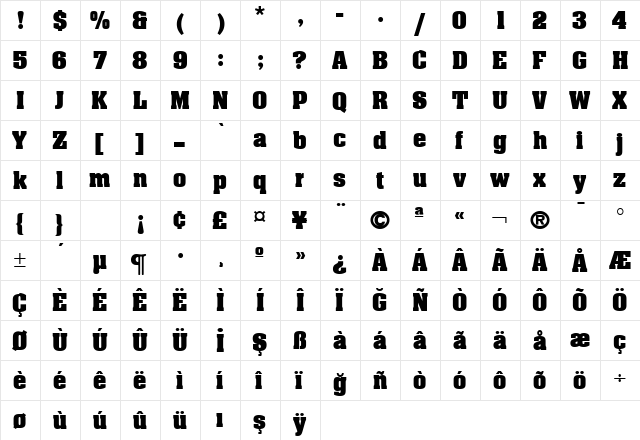 TR Bach Medium  glyph index