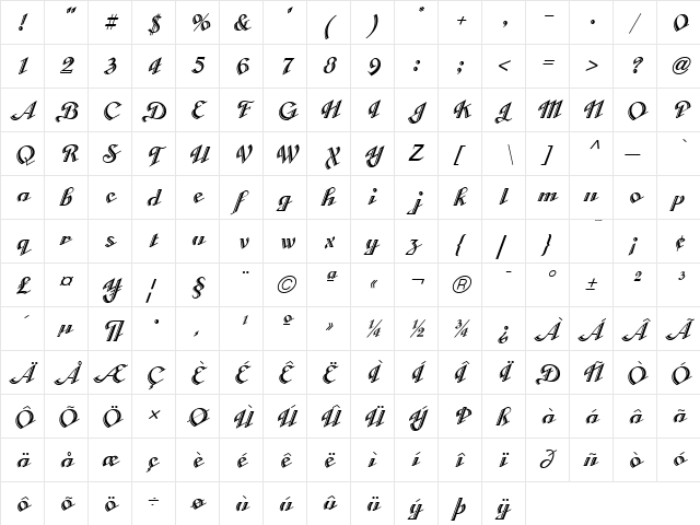 Cabarga Medium  glyph index