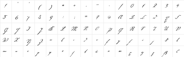 Handwriting1800 normal  glyph index