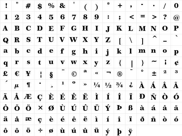 Century 751 Black  glyph index