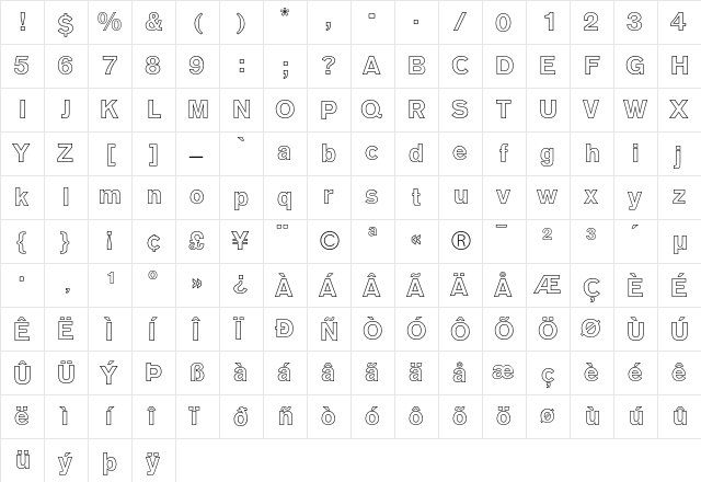 AG Old Face Bold Outline  glyph index