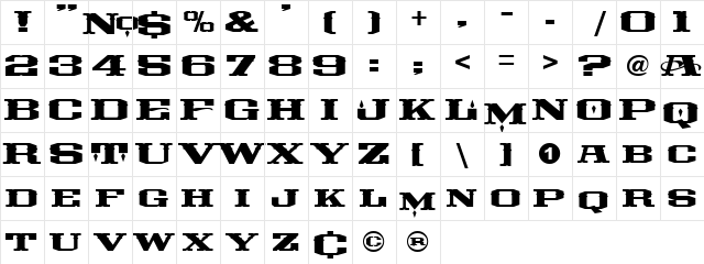 LHF Timberlodge Regular  glyph index