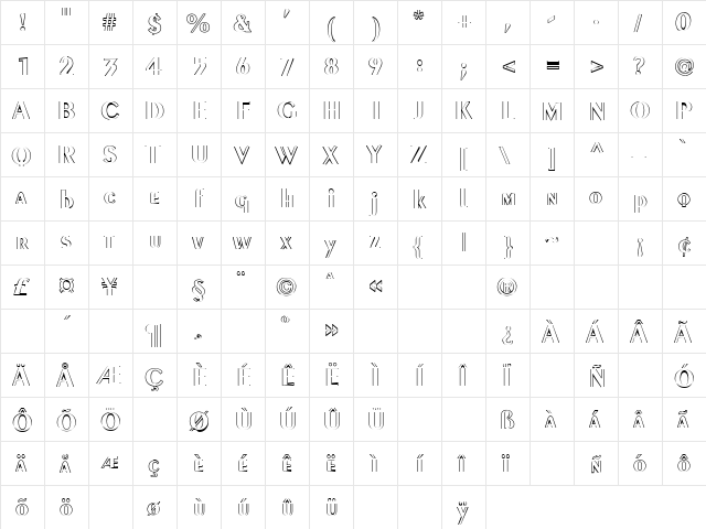 Sitcom 2 Regular  glyph index
