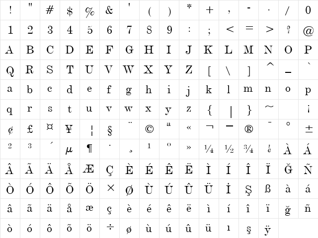 00950 Regular  glyph index