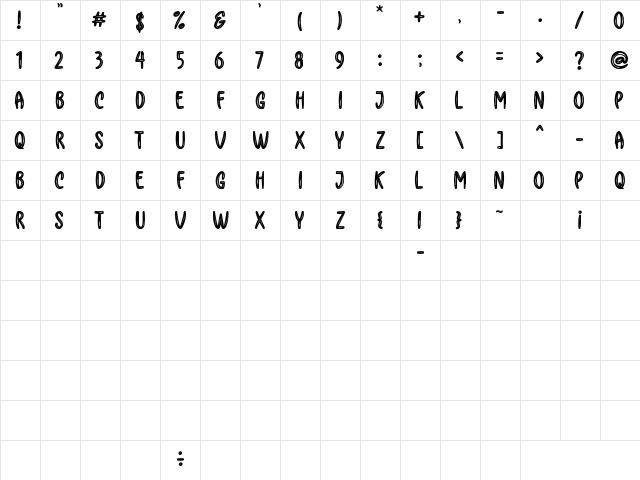Helga Brush Regular  glyph index